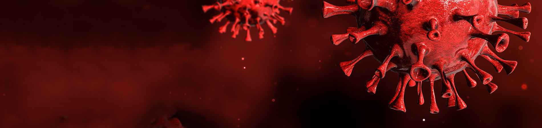 红色背景中的冠状病毒 3D 渲染图